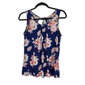 Agenda Navy Blue & Pink Floral flowy super soft Tank Top Size Small